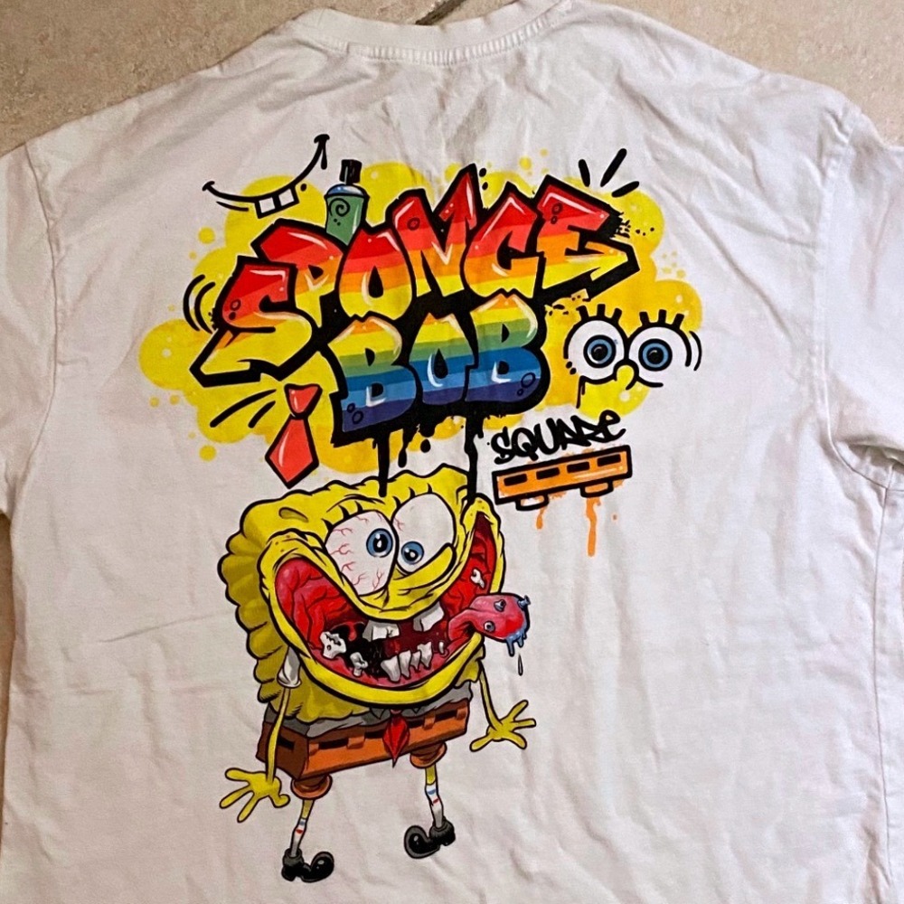 SpongeBob SquarePants Graffiti Graphic T-Shirt Mens M White Short‎ Sleeve - Picture 7 of 7